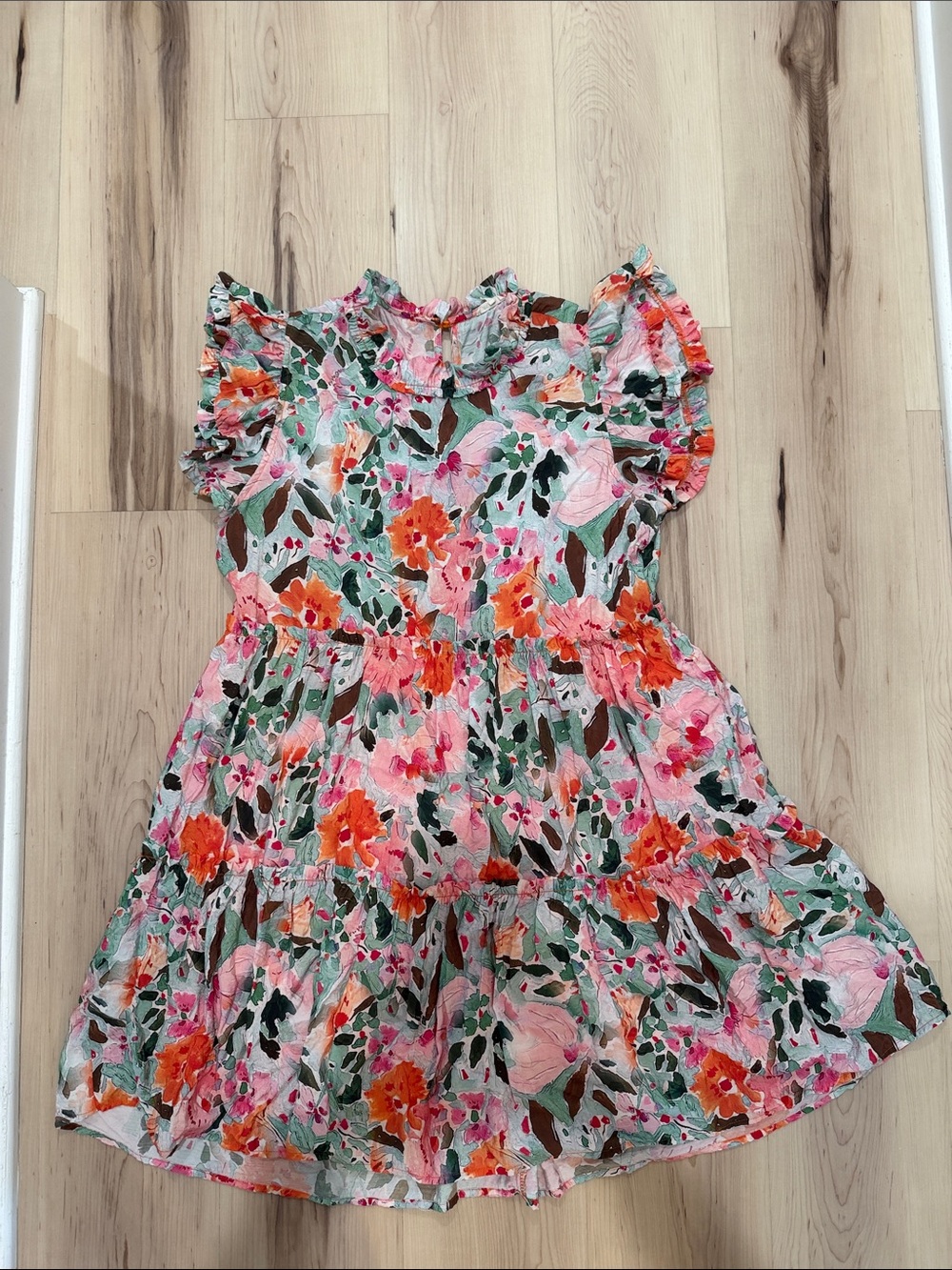 JODIFL Watercolor Floral Ruffle Tiered Dress